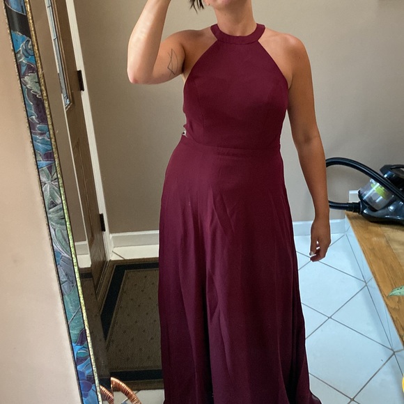 Cabernet A-line High Neck Floor-Length Chiffon Bridesmaid Dress: US 12 - Picture 6 of 8